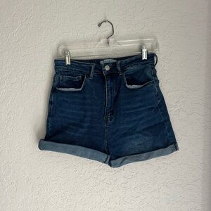 Wax Jean Blue Jean Shorts with High-Waisted Design and Rolled Hem